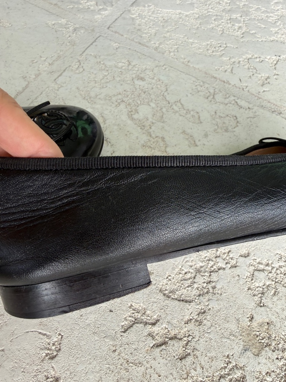 CHANEL Black Leather Cap-Toe Ballet Flats with Logo - Picture 8 of 10